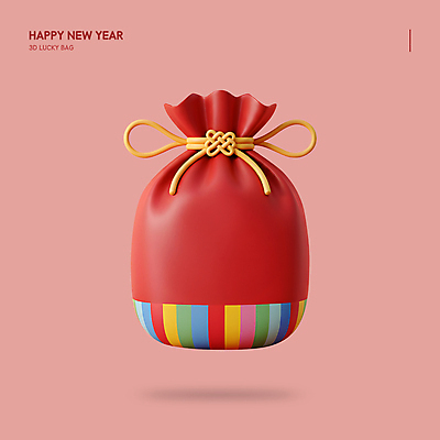 PSD 편집이미지 한국전통 새해 복주머니 사람없음 빨간색 설날 매듭 해피뉴이어 색동 세뱃돈 편집3D 전통 명절 컬러 전통소품 한국 3D 새해인사 파일형식