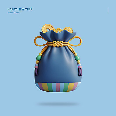 PSD 편집이미지 한국전통 새해 복주머니 사람없음 파란색 설날 가득함 매듭 해피뉴이어 엽전 색동 세뱃돈 편집3D 전통 명절 컬러 전통소품 한국 3D 동전 새해인사 파일형식