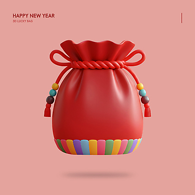 PSD 편집이미지 한국전통 새해 복주머니 사람없음 빨간색 설날 매듭 해피뉴이어 색동 세뱃돈 편집3D 전통 명절 컬러 전통소품 한국 3D 새해인사 파일형식