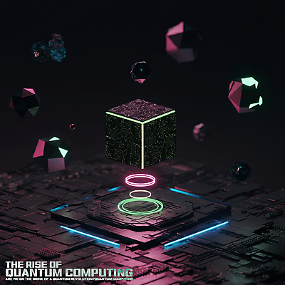 PSD 편집이미지 미래 사람없음 빛 검은색 어둠 과학기술 큐브 입체 육면체 네온 전자회로 공중부양 양자컴퓨터 사이버펑크 이미지편집 도형 컬러 컨셉 기술 컴퓨터 회로판 파일형식 SF