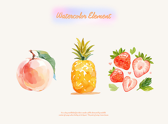 PSD 잎 일러스트 딸기 붓터치 수채화 사람없음 파인애플 복숭아 엘리먼트 국내일러스트 식물 과일 열대과일 파일형식