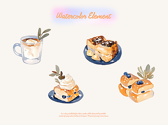 PSD 그릇 커피 잎 일러스트 붓터치 디저트 수채화 사람없음 엘리먼트 국내일러스트 식물 식기 음료 음식 파일형식