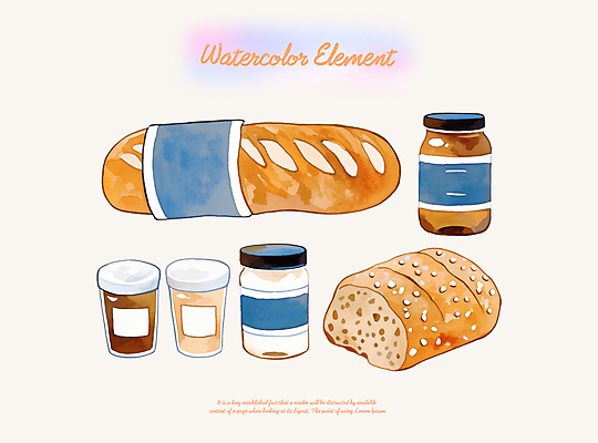 PSD 일러스트 붓터치 수채화 사람없음 용기 바게트 잼 엘리먼트 국내일러스트 그릇 빵 소스_음식 파일형식