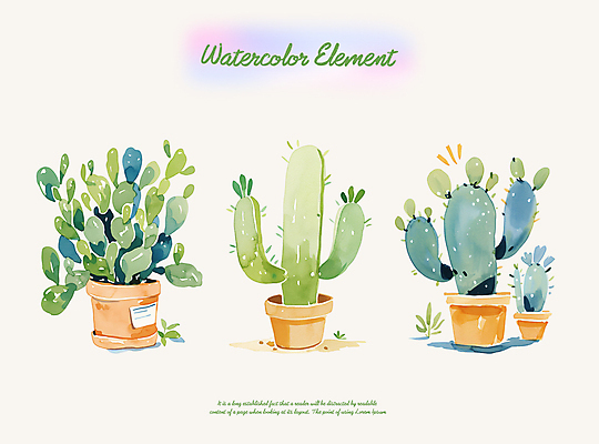 PSD 화분 잎 일러스트 붓터치 수채화 선인장 사람없음 엘리먼트 국내일러스트 식물 파일형식