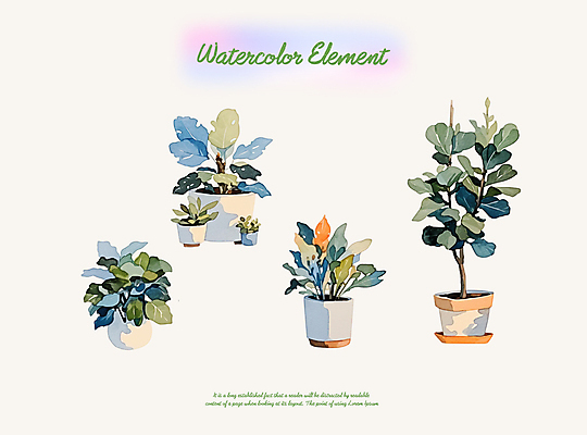 PSD 화분 잎 일러스트 붓터치 수채화 사람없음 엘리먼트 국내일러스트 식물 파일형식