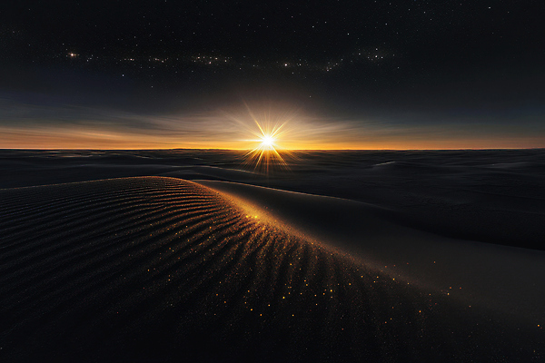 JPG 편집이미지 밤하늘 사람없음 빛 노을 어둠 사막 편집실사 AI컴퓨터그래픽 AI콘텐츠 자연요소 하늘 야간 CG 파일형식