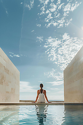 JPG 구름 편집이미지 여자 여행 하늘 휴식 수영장 한명 앉기 성인 힐링 의료성형뷰티 성인여자한명만 편집실사 AI인물포토 AI콘텐츠 자연요소 1 컨셉 모션 사람 CG 여자한명만 성인여자만 파일형식 AI포토