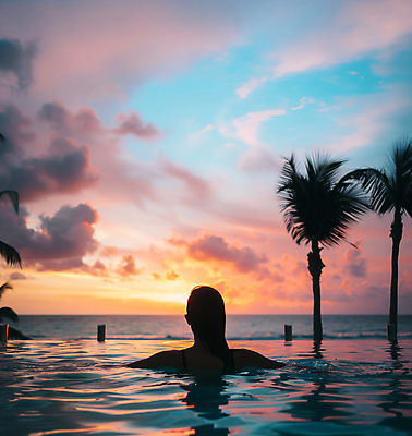 JPG 구름 편집이미지 여자 여행 하늘 휴식 수영장 한명 성인 야자수 반사 노을 힐링 성인여자한명만 호캉스 편집실사 AI인물포토 AI콘텐츠 자연요소 나무 1 컨셉 사람 바캉스 CG 여자한명만 성인여자만 파일형식 AI포토