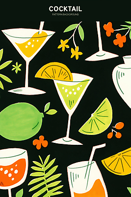 PSD 열매 백그라운드 잎 일러스트 술병 빨대 사람없음 칵테일 레몬 칵테일잔 라임 트로피컬아트 국내일러스트 식물 술잔 과일 병_용기 주류 그림 파일형식