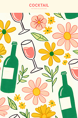 PSD 꽃 백그라운드 잎 와인잔 일러스트 사람없음 칵테일 와인병 트로피컬아트 국내일러스트 식물 술잔 병_용기 주류 와인 그림 파일형식