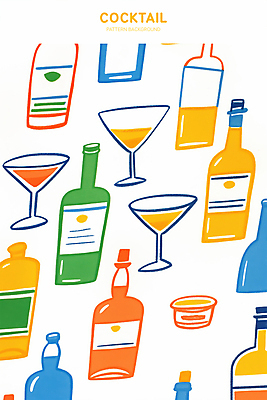 PSD 백그라운드 일러스트 술병 사람없음 칵테일 칵테일잔 트로피컬아트 국내일러스트 술잔 병_용기 주류 그림 파일형식