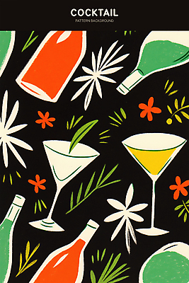 PSD 꽃 백그라운드 잎 일러스트 술병 사람없음 칵테일 칵테일잔 트로피컬아트 국내일러스트 식물 술잔 병_용기 주류 그림 파일형식