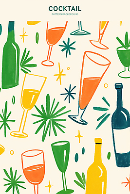 PSD 백그라운드 와인잔 일러스트 술병 사람없음 칵테일 칵테일잔 트로피컬아트 국내일러스트 술잔 병_용기 주류 그림 파일형식