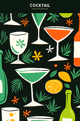 PSD 백그라운드 잎 일러스트 술병 사람없음 칵테일 레몬 칵테일잔 트로피컬아트 국내일러스트 식물 술잔 과일 병_용기 주류 그림 파일형식