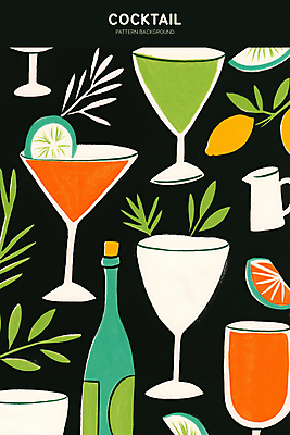 PSD 백그라운드 잎 일러스트 술병 사람없음 칵테일 레몬 칵테일잔 라임 트로피컬아트 국내일러스트 식물 술잔 과일 병_용기 주류 그림 파일형식