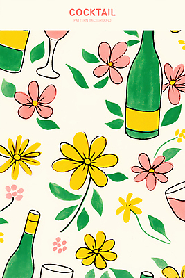 PSD 꽃 백그라운드 잎 일러스트 술병 사람없음 칵테일 트로피컬아트 국내일러스트 식물 병_용기 주류 그림 파일형식