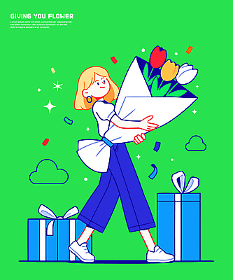 전신 구름 여자 꽃다발 일러스트 한명 미소 들기 성인 초록색 선물상자 반짝임 걷기 성인여자한명만 일러캐릭터 AI파일 자연요소 캐릭터 1 꽃 컬러 모션 표정 선물 사람 상자 여자한명만 성인여자만 파일형식 벡터