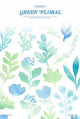 PSD 꽃 백그라운드 잎 일러스트 수채화 사람없음 파란색 국내일러스트 식물 컬러 파일형식