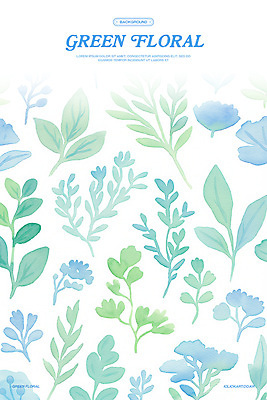 PSD 꽃 백그라운드 잎 일러스트 수채화 사람없음 파란색 국내일러스트 식물 컬러 파일형식