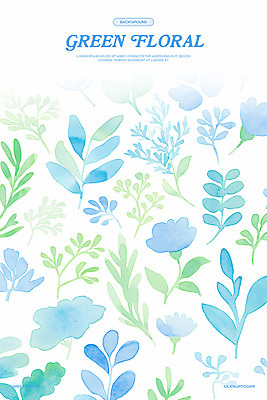 PSD 꽃 백그라운드 잎 일러스트 수채화 사람없음 파란색 국내일러스트 식물 컬러 파일형식