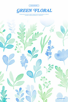 PSD 꽃 백그라운드 잎 일러스트 수채화 사람없음 파란색 국내일러스트 식물 컬러 파일형식