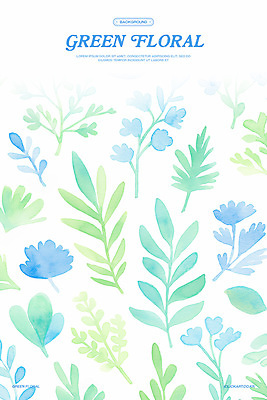 PSD 꽃 백그라운드 잎 일러스트 수채화 사람없음 파란색 국내일러스트 식물 컬러 파일형식