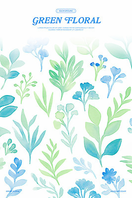 PSD 꽃 백그라운드 잎 일러스트 수채화 사람없음 파란색 국내일러스트 식물 컬러 파일형식