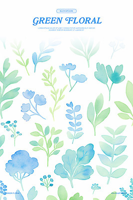 PSD 꽃 백그라운드 잎 일러스트 수채화 사람없음 파란색 국내일러스트 식물 컬러 파일형식