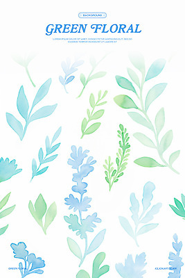 PSD 꽃 백그라운드 잎 일러스트 수채화 사람없음 파란색 국내일러스트 식물 컬러 파일형식