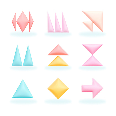 모양 도형 PSD 편집이미지 화살표 추상 사람없음 세트 컬러풀 3D 삼각형 오브젝트 파스텔톤 편집3D 컬러 무늬 디지털합성 파일형식