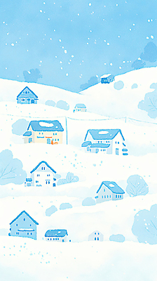 JPG 나무 겨울 일러스트 하늘 주택 풍경 사람없음 파란색 마을 전선 언덕 쌓인눈 눈내림 국내일러스트 AI일러스트 AI콘텐츠 식물 계절 컬러 눈_날씨 건물 파일형식