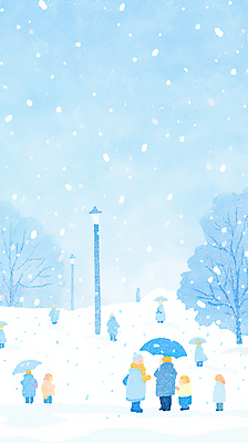 JPG 전신 나무 공원 겨울 가로등 일러스트 우산 하늘 들기 사람 풍경 여러명 파란색 쌓인눈 눈내림 국내일러스트 AI일러스트 AI콘텐츠 식물 계절 공공시설 컬러 다수 모션 눈_날씨 파일형식