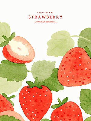 PSD 잎 일러스트 딸기 수채화 사람없음 빨간색 초록색 제철과일 국내일러스트 식물 컬러 과일 제철 파일형식