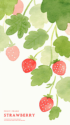 PSD 잎 일러스트 딸기 수채화 사람없음 빨간색 초록색 제철과일 국내일러스트 식물 컬러 과일 제철 파일형식