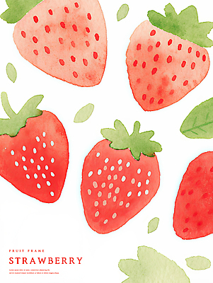 PSD 잎 일러스트 딸기 수채화 사람없음 빨간색 초록색 제철과일 국내일러스트 식물 컬러 과일 제철 파일형식