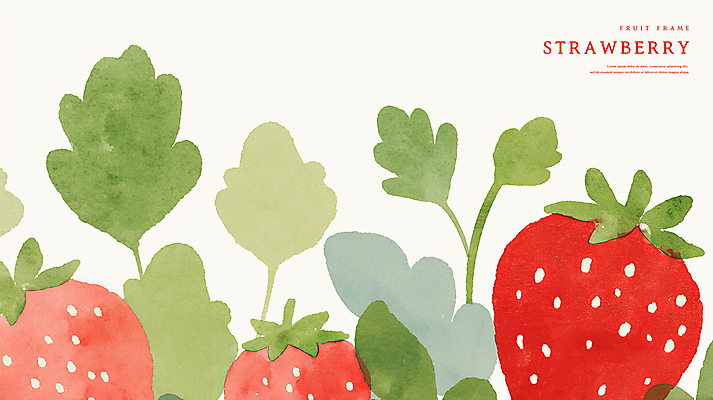 PSD 잎 일러스트 딸기 수채화 사람없음 빨간색 초록색 제철과일 국내일러스트 식물 컬러 과일 제철 파일형식