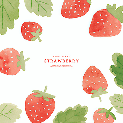 PSD 잎 일러스트 딸기 수채화 프레임 사람없음 빨간색 초록색 제철과일 국내일러스트 식물 컬러 과일 제철 파일형식