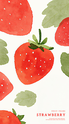 PSD 잎 일러스트 딸기 수채화 사람없음 빨간색 초록색 제철과일 국내일러스트 식물 컬러 과일 제철 파일형식