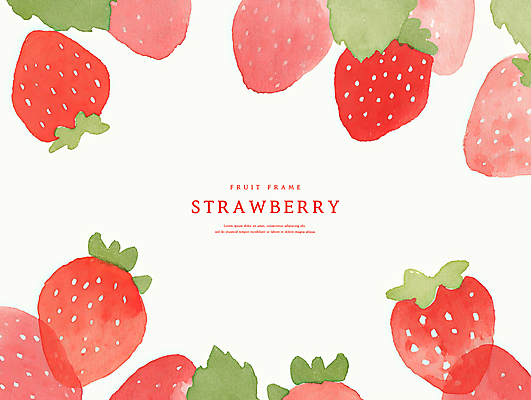 PSD 잎 일러스트 딸기 수채화 프레임 사람없음 빨간색 초록색 제철과일 국내일러스트 식물 컬러 과일 제철 파일형식