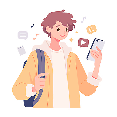 응시 교육 남자 말풍선 가방 음표 일러스트 한명 들기 상반신 성인 반짝임 스마트폰 스터디 다이어리 영상 성인남자한명만 국내일러스트 AI파일 1 기호 시선 잡화 음악 모션 사람 핸드폰 스마트기기 학습 사무용품 남자한명만 성인남자만 파일형식 벡터