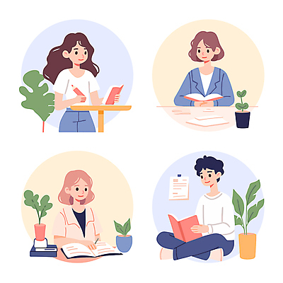 전신 여자 교육 남자 화분 일러스트 탁자 들기 여러명 상반신 성인 책 스터디 독서 연필 읽기 책상 가부좌 성인만 국내일러스트 AI파일 가구 다수 모션 학용품 사람 앉기 학습 필기구 파일형식 벡터