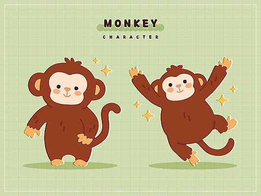 스티커 일러스트 미소 사람없음 초록색 반짝임 귀여움 만세 원숭이 원숭이캐릭터 다리들기 일러캐릭터 AI파일 캐릭터 컬러 동물캐릭터 컨셉 포유류 모션 표정 파일형식 벡터