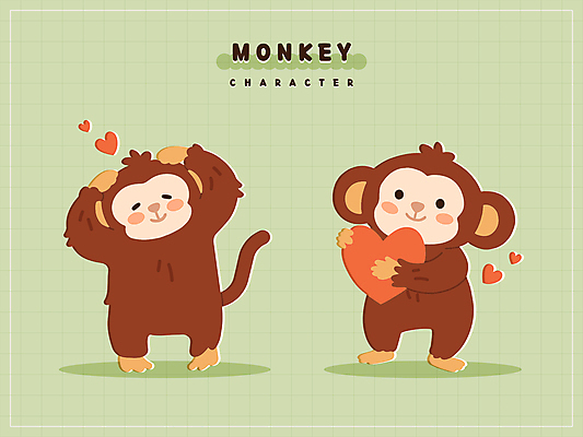 스티커 일러스트 미소 들기 사람없음 초록색 손들기 귀여움 하트 원숭이 원숭이캐릭터 일러캐릭터 AI파일 모양 캐릭터 컬러 동물캐릭터 컨셉 포유류 모션 표정 파일형식 벡터