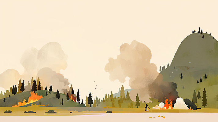 JPG 나무 일러스트 산 사람없음 피해 연기 위험 자연재해 산불 국내일러스트 AI일러스트 AI콘텐츠 식물 컨셉 재해 화재 파일형식