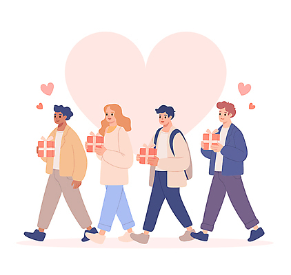 전신 여자 남자 일러스트 사랑 미소 들기 여러명 성인 선물상자 걷기 하트 성인만 국내일러스트 AI파일 모양 감정 다수 모션 표정 선물 사람 상자 파일형식 벡터