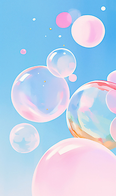 JPG 분홍색 일러스트 하늘 사람없음 비눗방울 감성 몽환 국내일러스트 AI일러스트 AI콘텐츠 컬러 컨셉 파일형식