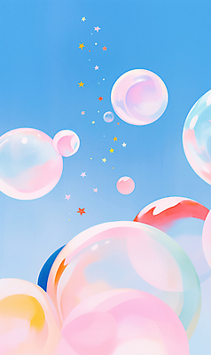 JPG 별 분홍색 일러스트 하늘 사람없음 비눗방울 감성 몽환 국내일러스트 AI일러스트 AI콘텐츠 자연요소 컬러 컨셉 파일형식