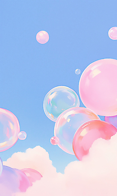 JPG 구름 분홍색 일러스트 하늘 사람없음 비눗방울 감성 몽환 국내일러스트 AI일러스트 AI콘텐츠 자연요소 컬러 컨셉 파일형식