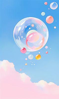 JPG 구름 분홍색 일러스트 하늘 사람없음 비눗방울 감성 몽환 국내일러스트 AI일러스트 AI콘텐츠 자연요소 컬러 컨셉 파일형식