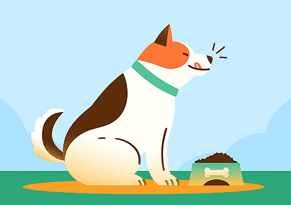 일러스트 앉기 사람없음 초록색 귀여움 강아지 먹기 개밥그릇 개사료 맛있는 국내일러스트 AI파일 그릇 컬러 컨셉 모션 반려동물 개 먹이 애견용품 파일형식 벡터